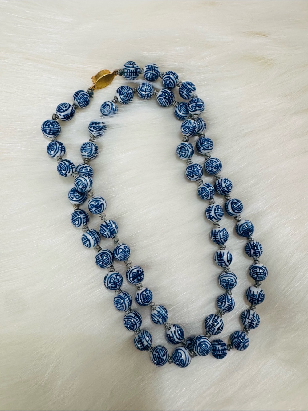Blue and White Porcelain Bead Necklace - Elegant Women's Jewelry